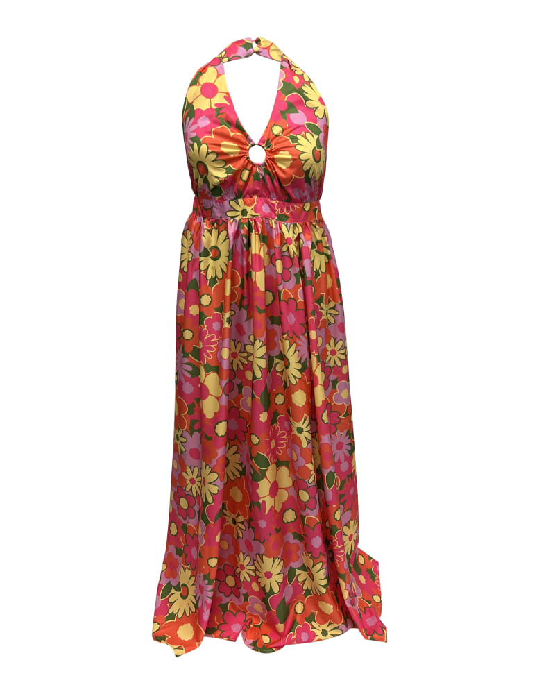 Front of a size 1X Smak Parlour Pink & Orange Floral Halter Maxi Dress in Pink, Floral, Orange by Smak Parlour. | dia_product_style_image_id:288672